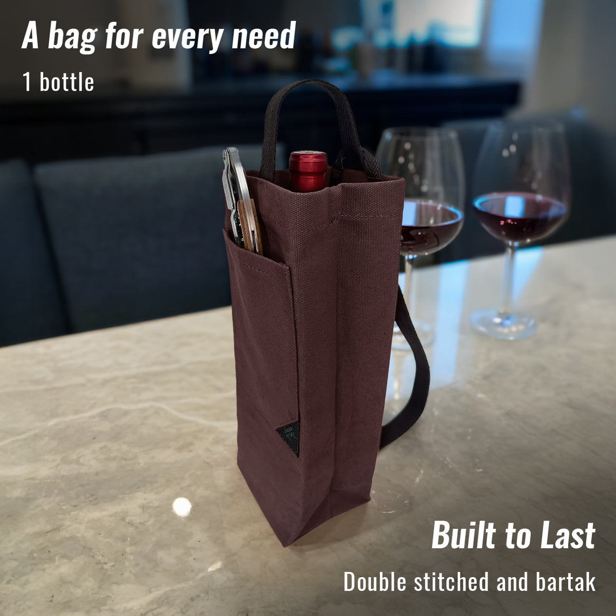Wine Tote Bag, Portable Canvas Carrier w/ Shoulder Strap, Lightweight, Wine Gift for Travel &amp; Picnic -  Under NY Sky