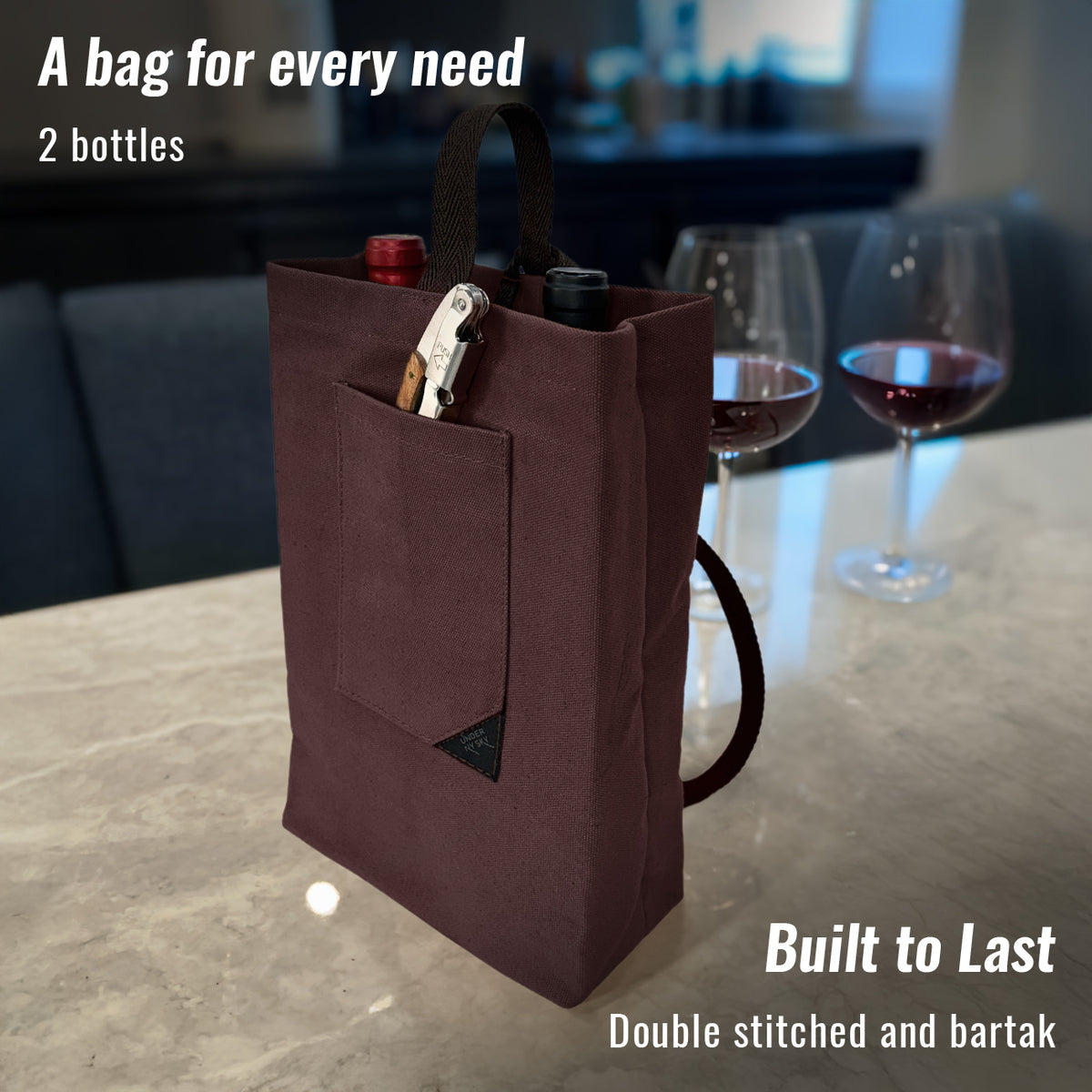 Wine Tote Bag, Portable Canvas Carrier w/ Shoulder Strap, Lightweight, Wine Gift for Travel &amp; Picnic -  Under NY Sky