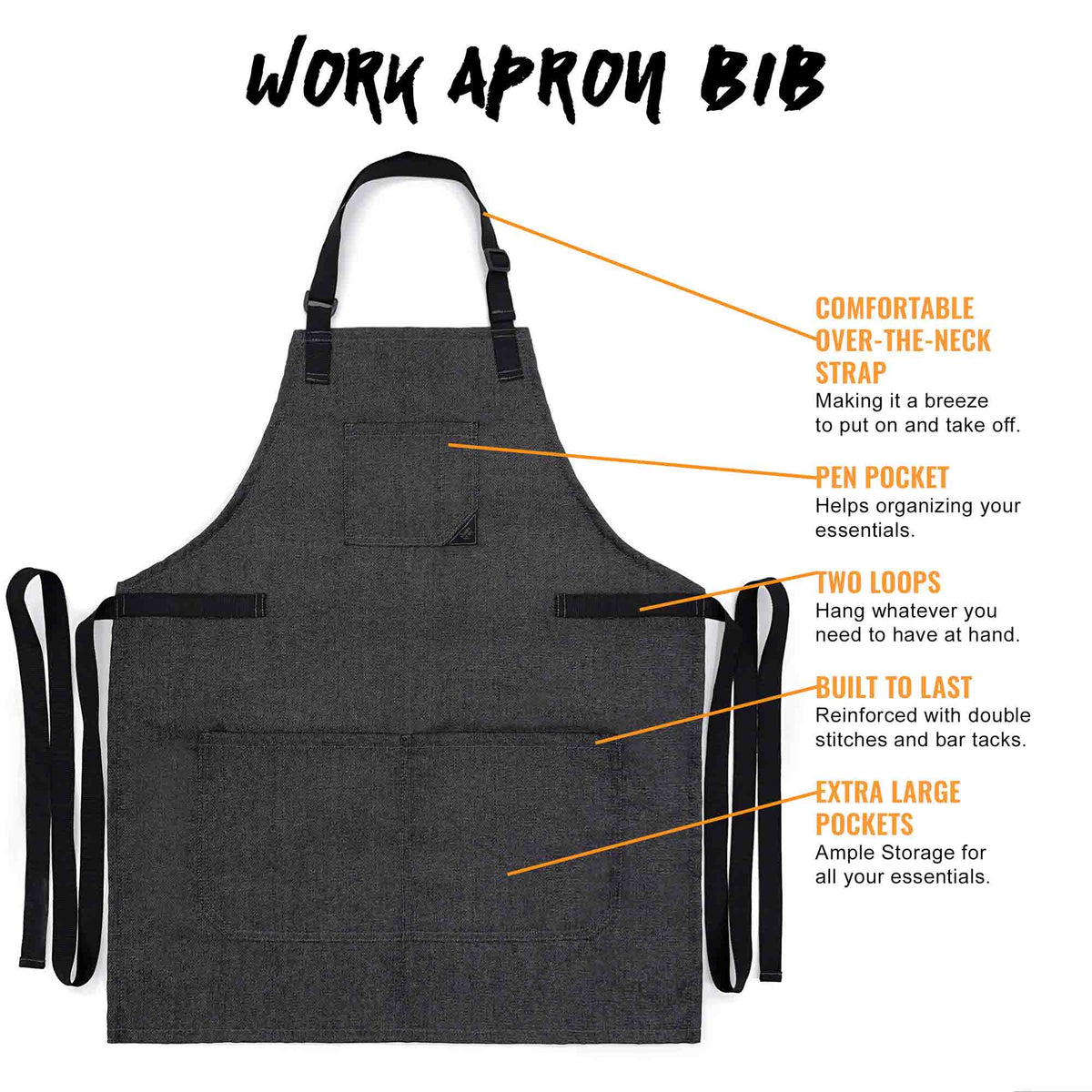 Work Apron - Adjustable for Men, Women - Cook, Chef, Server, Baker, Barista Shop, Restaurant, Coffee - Under NY Sky