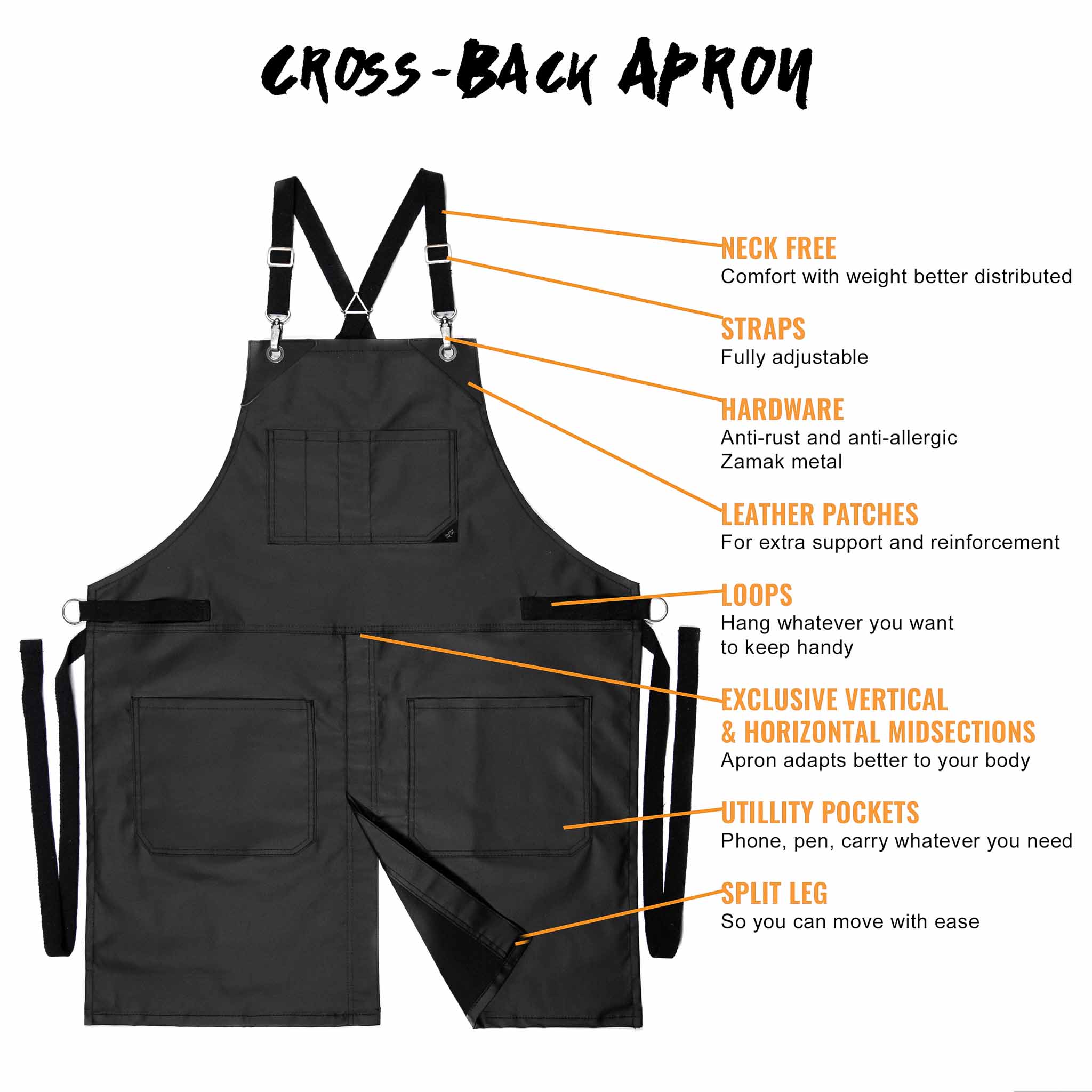 Salon Apron - CrossBack, Water Resistant, Adjustable, SplitLeg