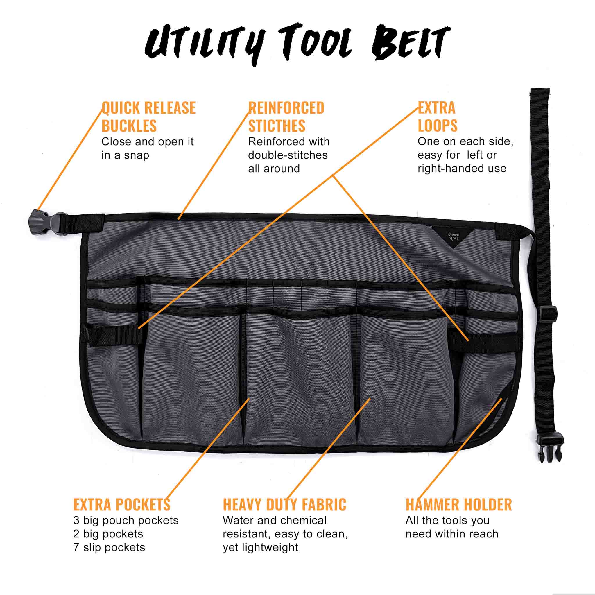 Tool Belt - 12 Pockets, 2 Loops, 1 Hammer Loop - Heavy Duty - Adjustable  Pouch Apron - Mechanic, Shop, Electrician, Gardener, Makers