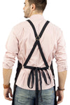 Work Apron - Professional Denim & Twill, Leather Trim, CrossBack, Chef, Bartender, Shop, Server - Under NY Sky