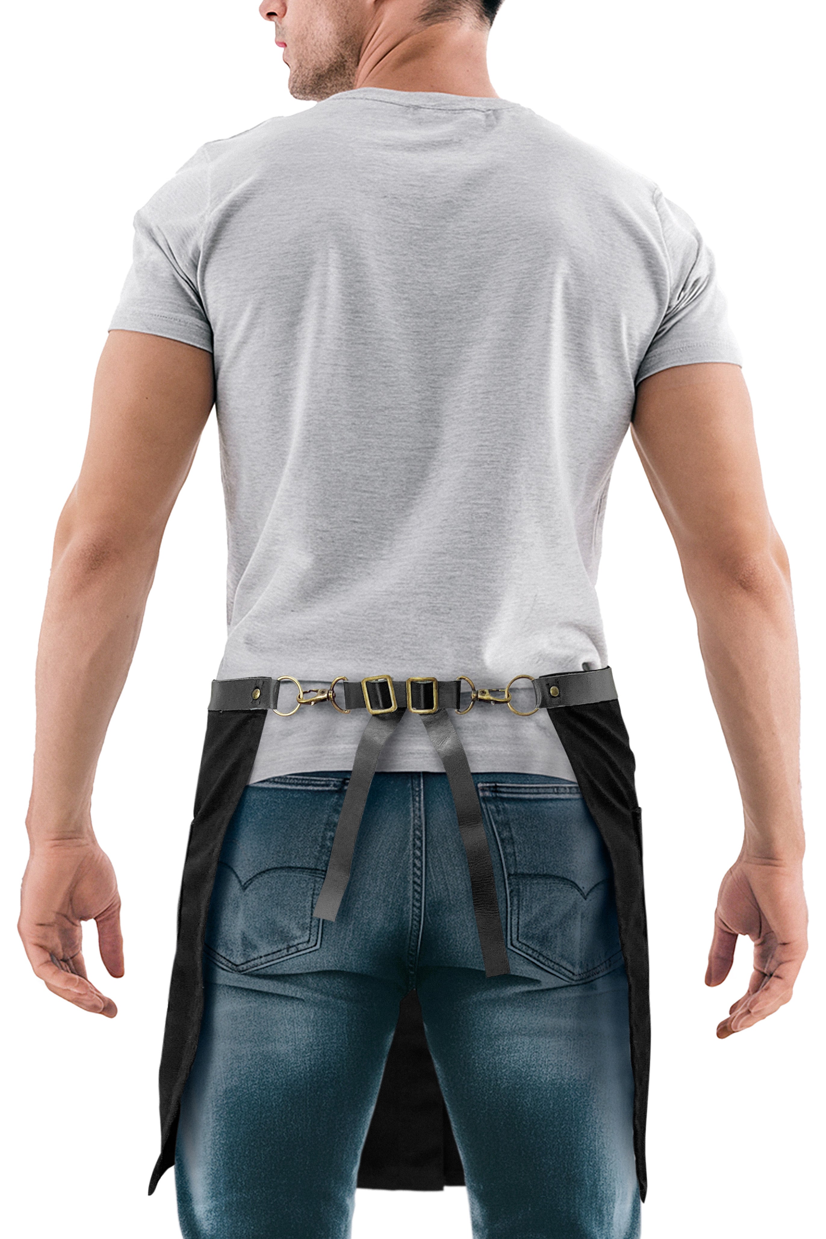 Half Apron - Genuine Leather Straps & Loops - Split-Leg
