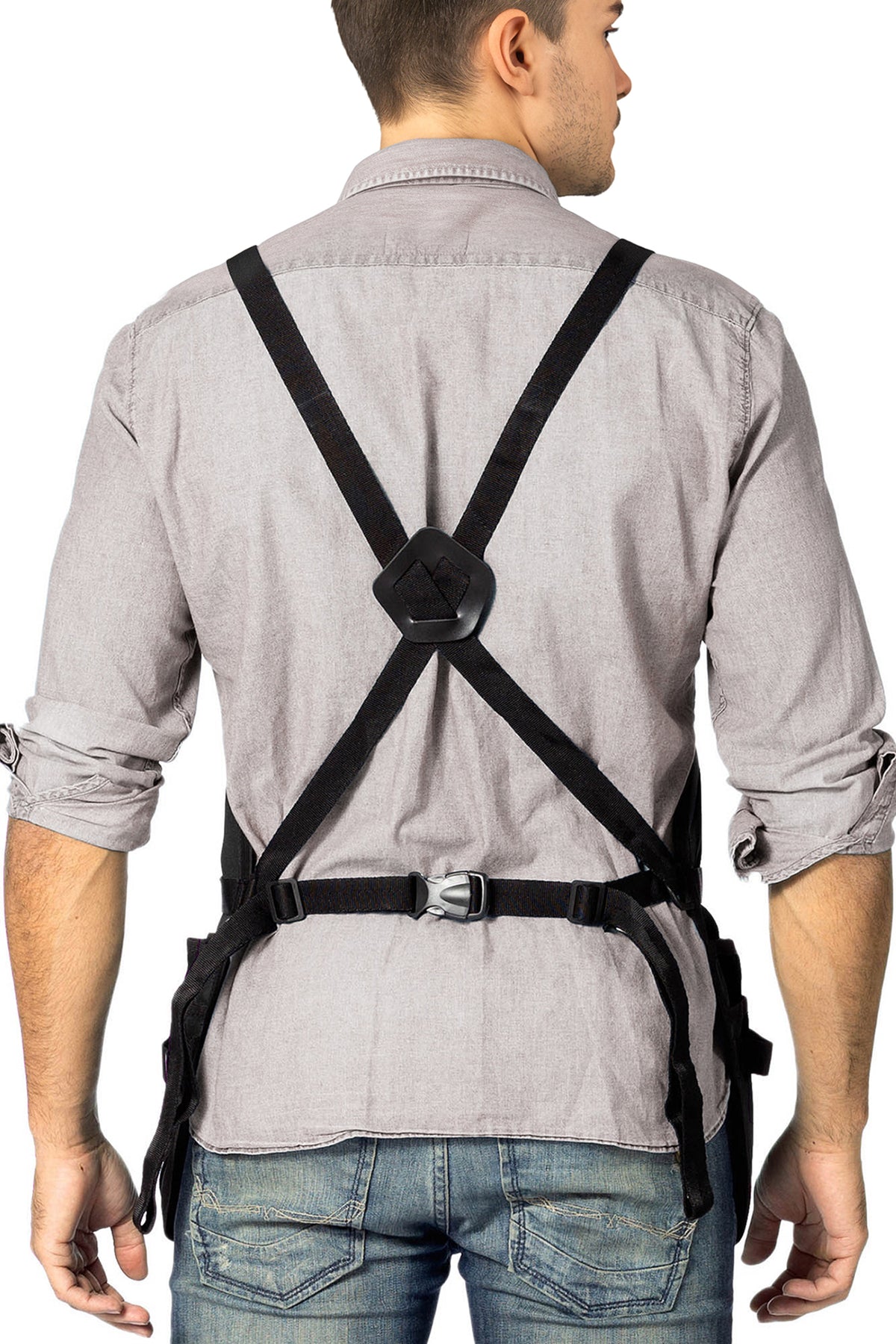 Tool Apron - 20 Pockets &amp; Slots, Cross-Back, Sturdy Waxed Canvas - Under NY Sky