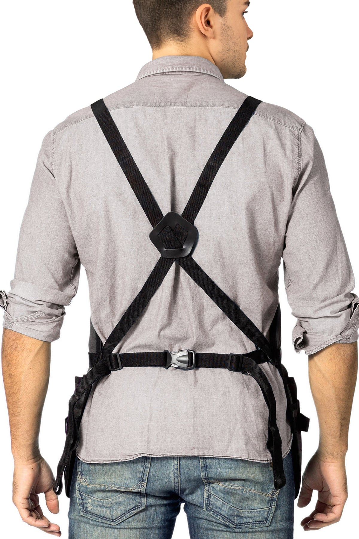 Tool Apron - 20 Pockets &amp; Slots, Cross-Back, Sturdy Waxed Canvas - Under NY Sky
