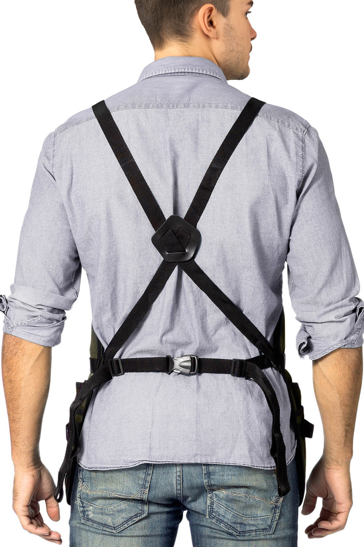 Tool Apron - 20 Pockets &amp; Slots, Cross-Back, Sturdy Waxed Canvas - Under NY Sky