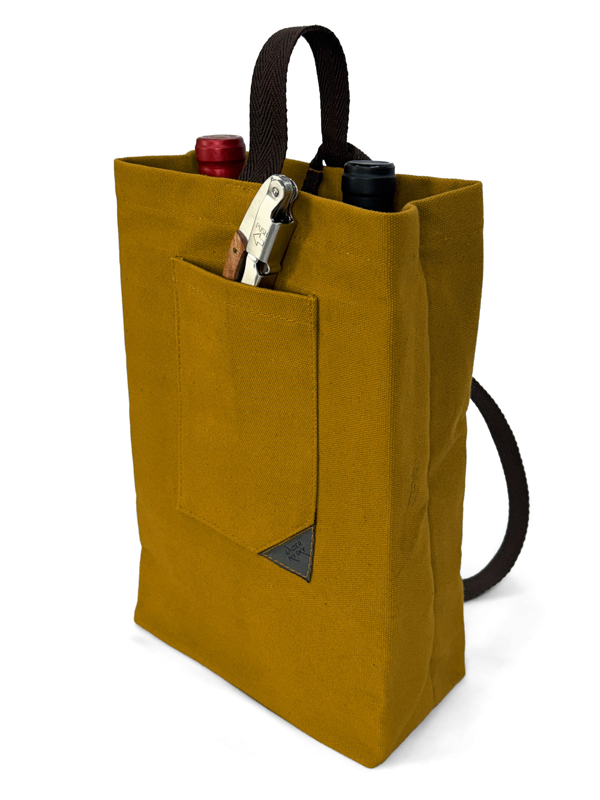 Wine Tote Bag, Portable Canvas Carrier w/ Shoulder Strap, Lightweight, Wine Gift for Travel &amp; Picnic -  Under NY Sky