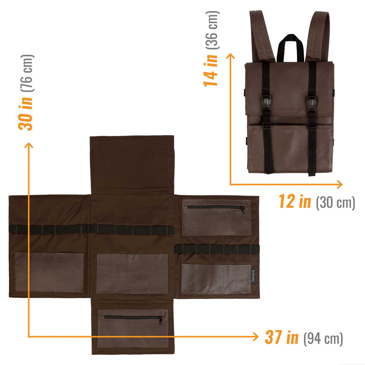 Knife Bag - Real Leather - 13 Knife Slots, 2 Zipped Pockets, Laptop Pocket - Expandable - Under NY Sky