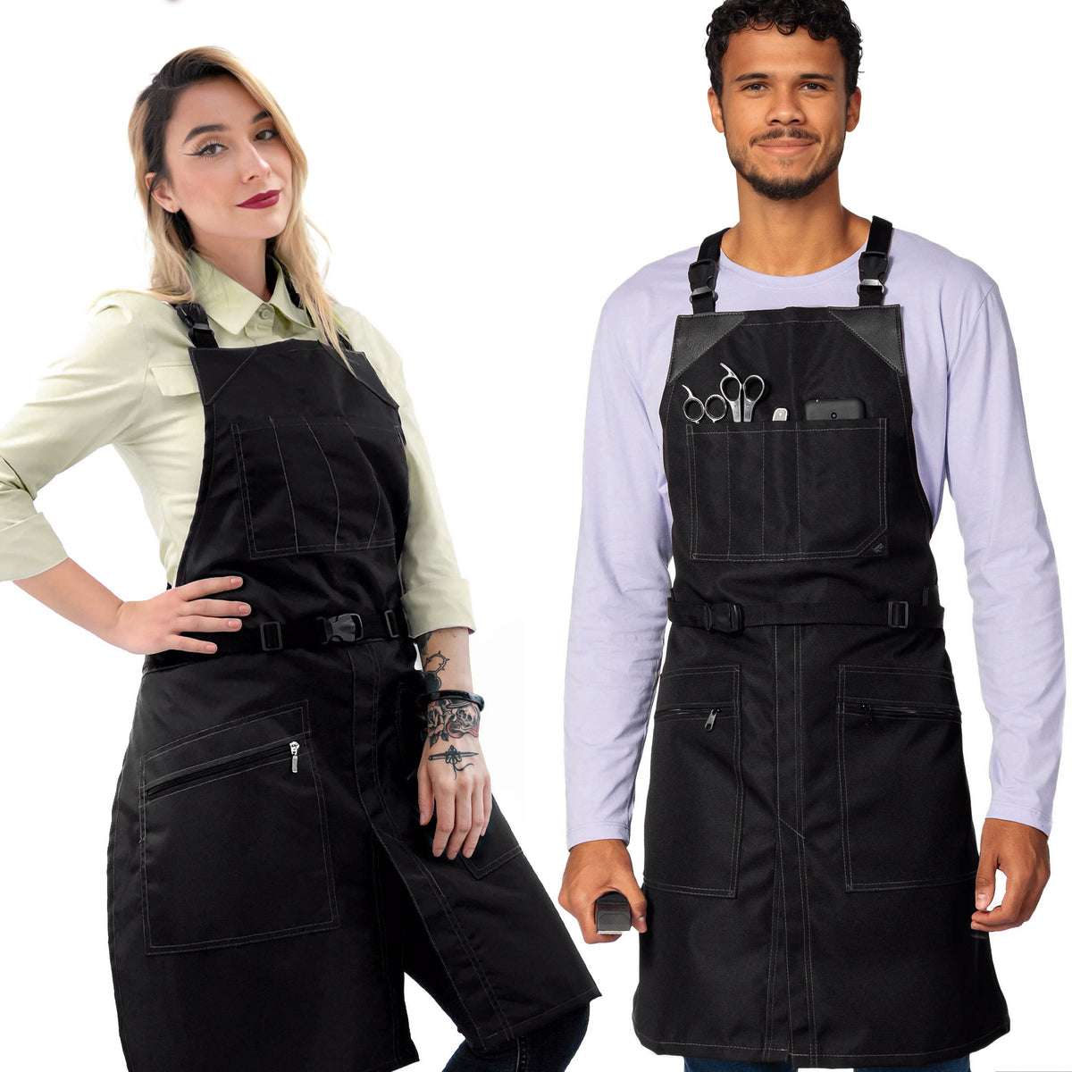 Barber Apron - Water &amp; Chemical Proof, CrossBack, Zip Pocket, Buckle Closure - Hairstylist, Colorist - Under NY Sky