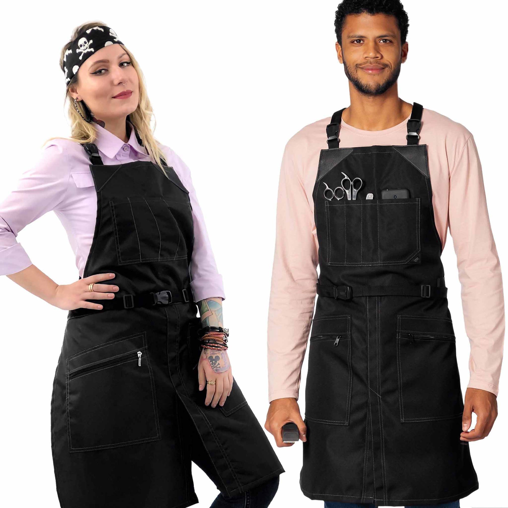 Barber Apron - Water & Chemical Proof, CrossBack, Zip Pocket, Buckle Closure - Hairstylist, Colorist - Under NY Sky