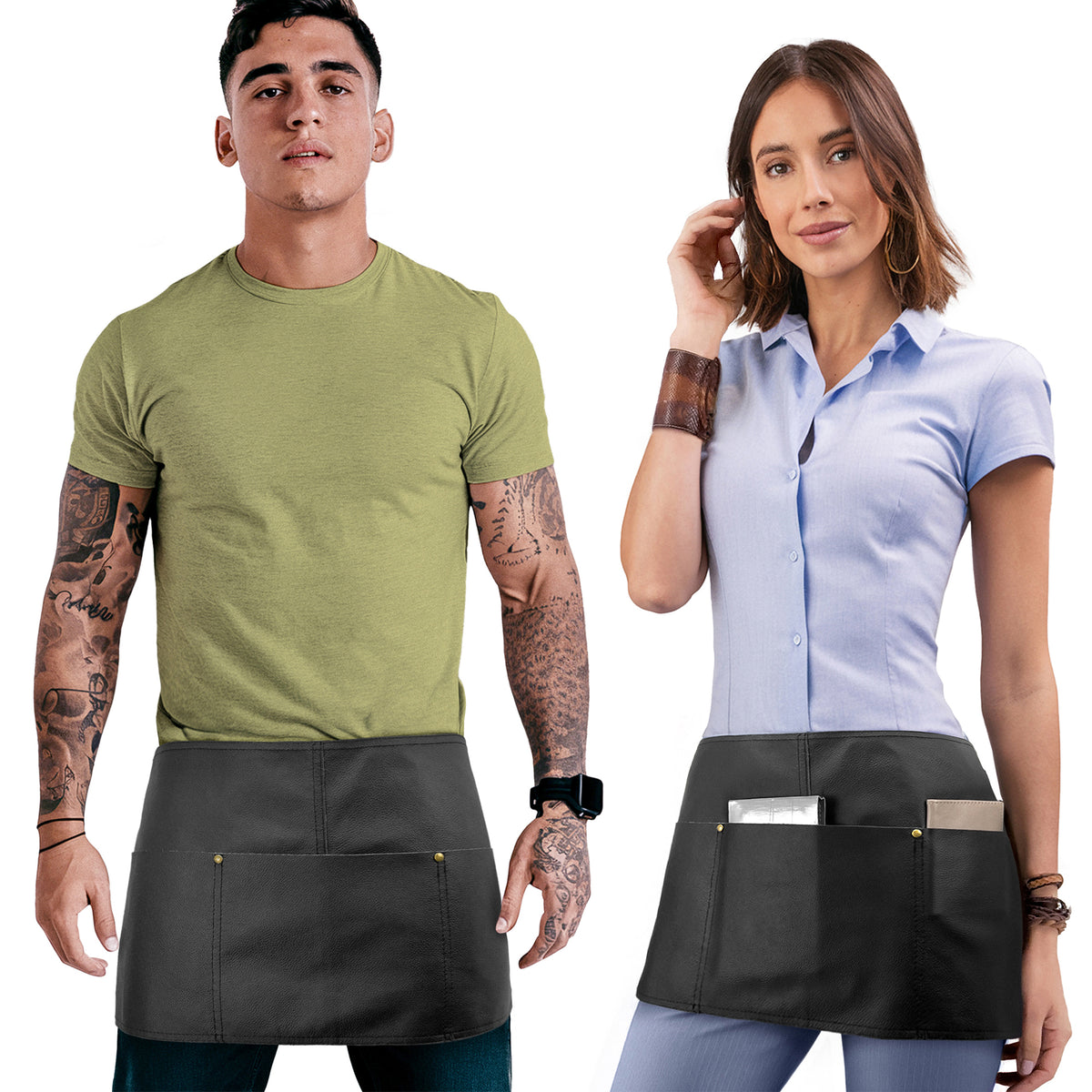 Genuine Leather Half Apron - Big Pockets - Adjustable - Restaurant, Barista, Shop, Salon, Bartender, Server, Waiter -  Under NY Sky