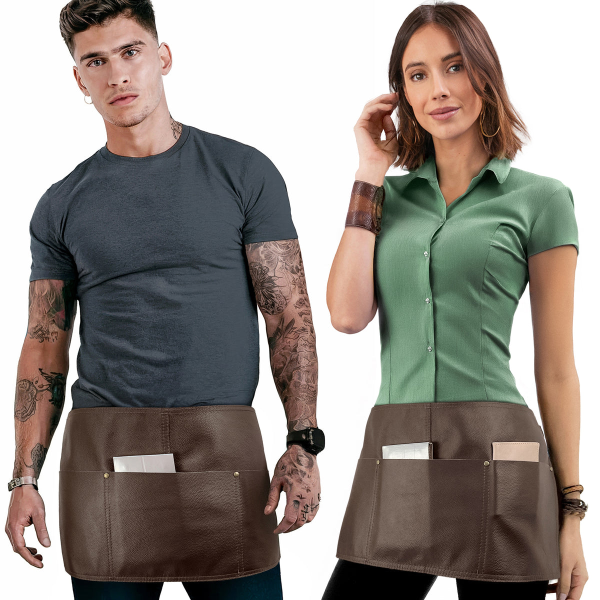 Genuine Leather Half Apron - Big Pockets - Adjustable - Restaurant, Barista, Shop, Salon, Bartender, Server, Waiter -  Under NY Sky