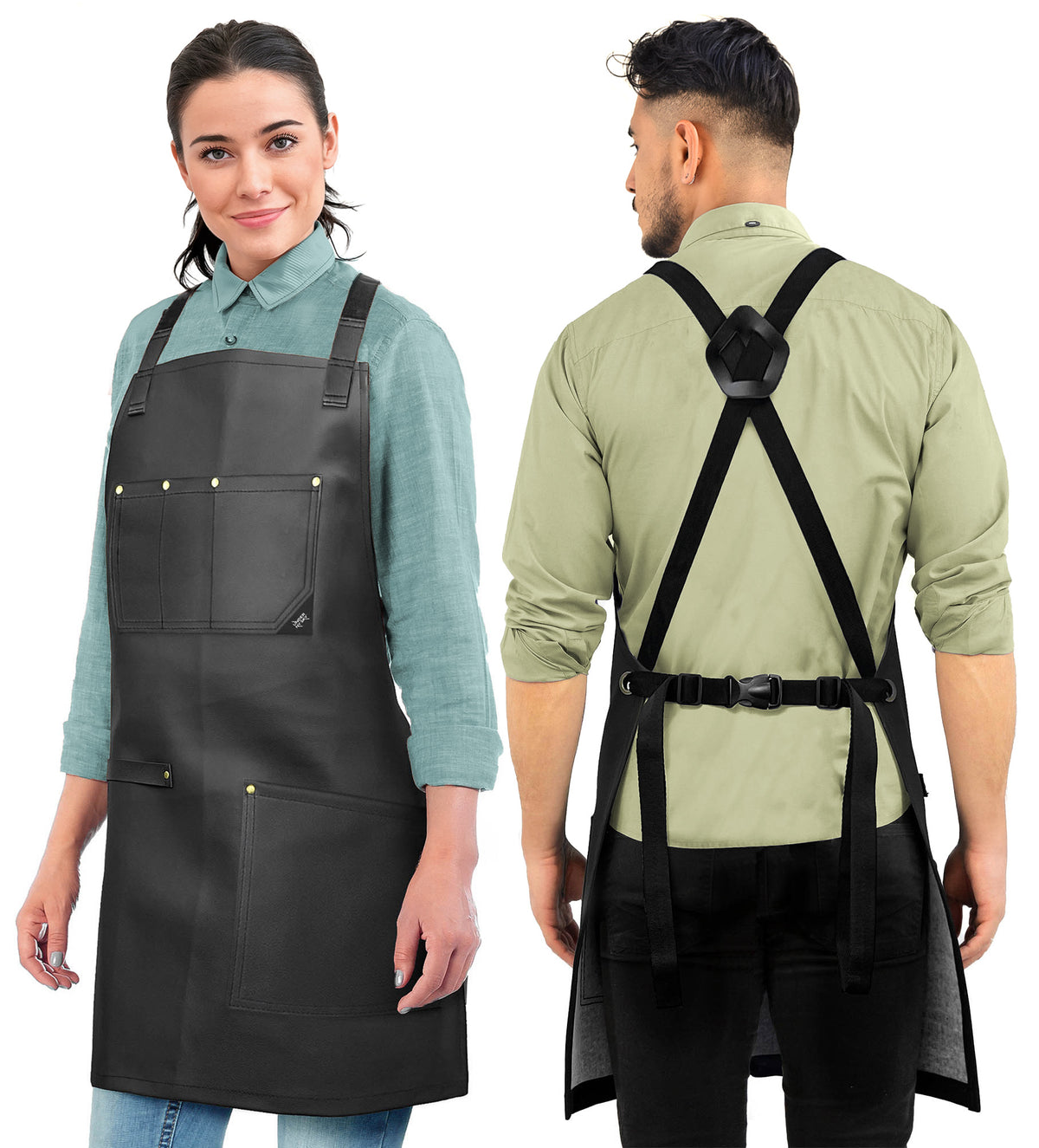 Leather Apron, Cross-back Straps, Reinforced, for Barbers - Vegan Leather - Black or Brown -  Under NY Sky