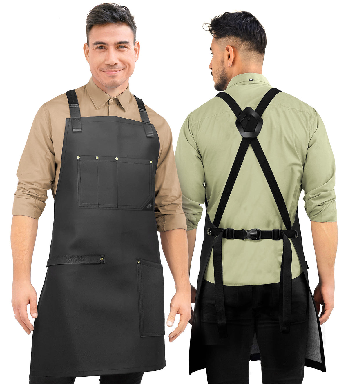 Leather Apron, Cross-back Straps, Reinforced, for Barbers - Vegan Leather - Black or Brown -  Under NY Sky