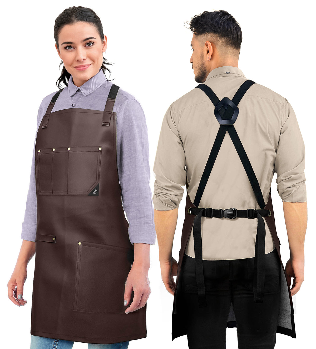 Leather Apron, Cross-back Straps, Reinforced, for Barbers - Vegan Leather - Black or Brown -  Under NY Sky