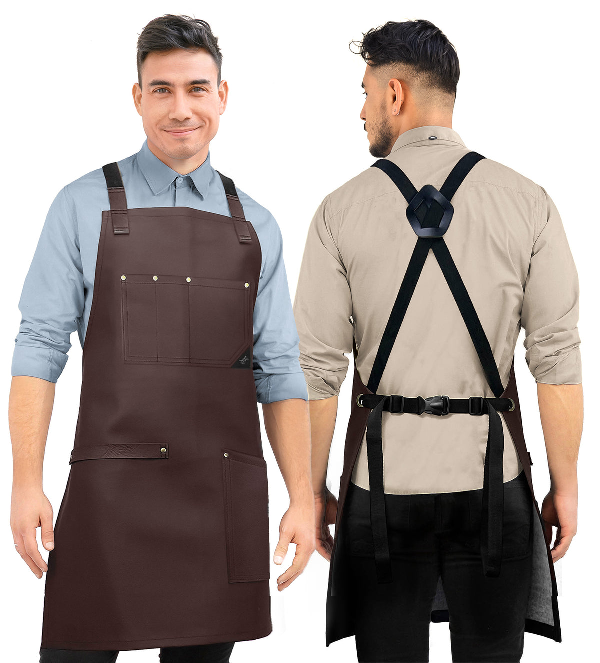 Leather Apron, Cross-back Straps, Reinforced, for Barbers - Vegan Leather - Black or Brown -  Under NY Sky