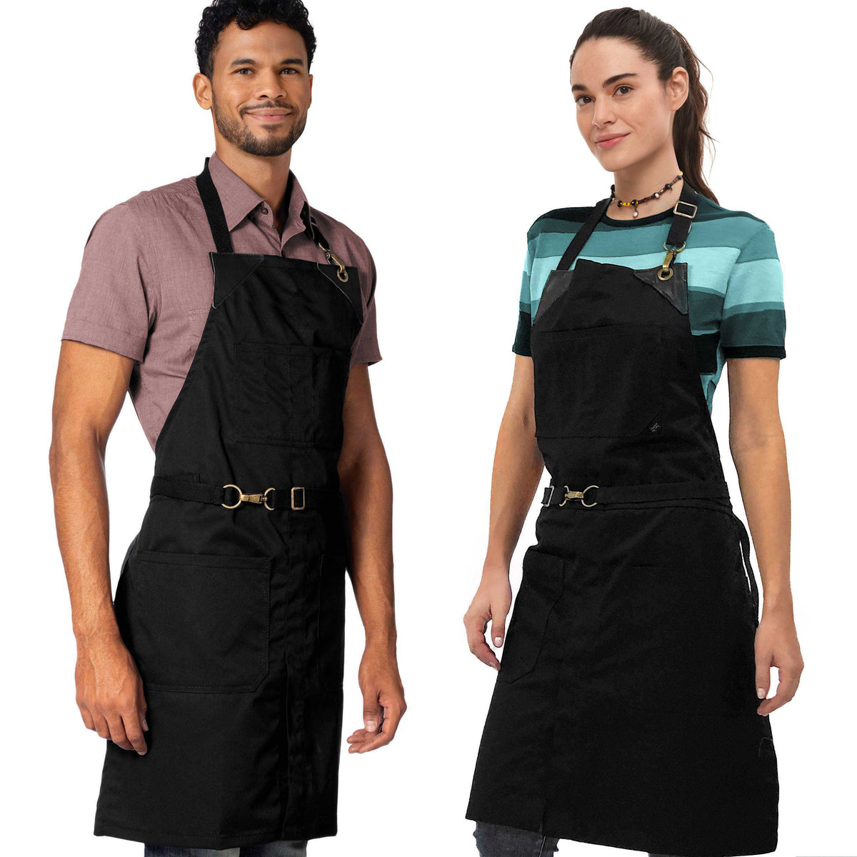 Chef Apron - Twill, No-Tie, Leather Trim, Split - Chef, Bartender, Barista, Grill, Shop - Under NY Sky