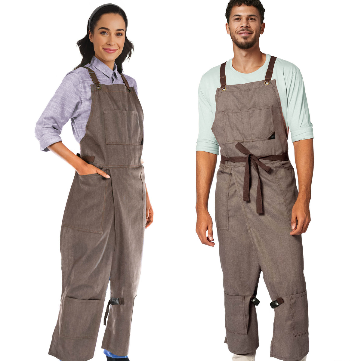 Pottery Apron – Full Split-Leg - Pro Denim &amp; Twill – Cross-back, Leather Reinforcement - Ceramics - Under NY Sky