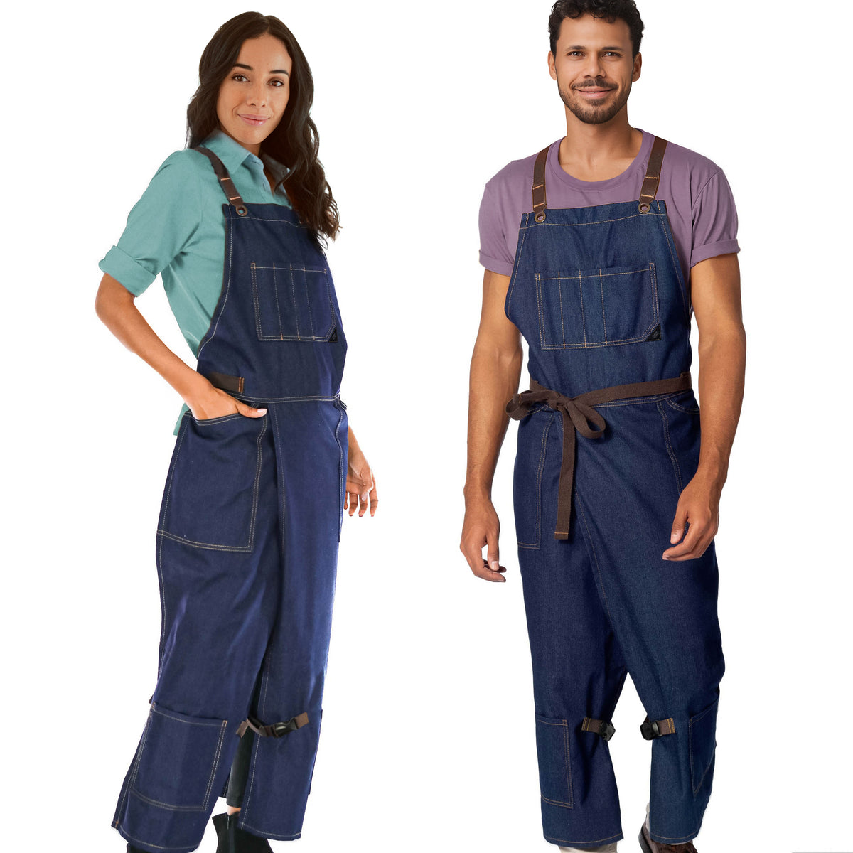 Pottery Apron – Full Split-Leg - Pro Denim &amp; Twill – Cross-back, Leather Reinforcement - Ceramics - Under NY Sky