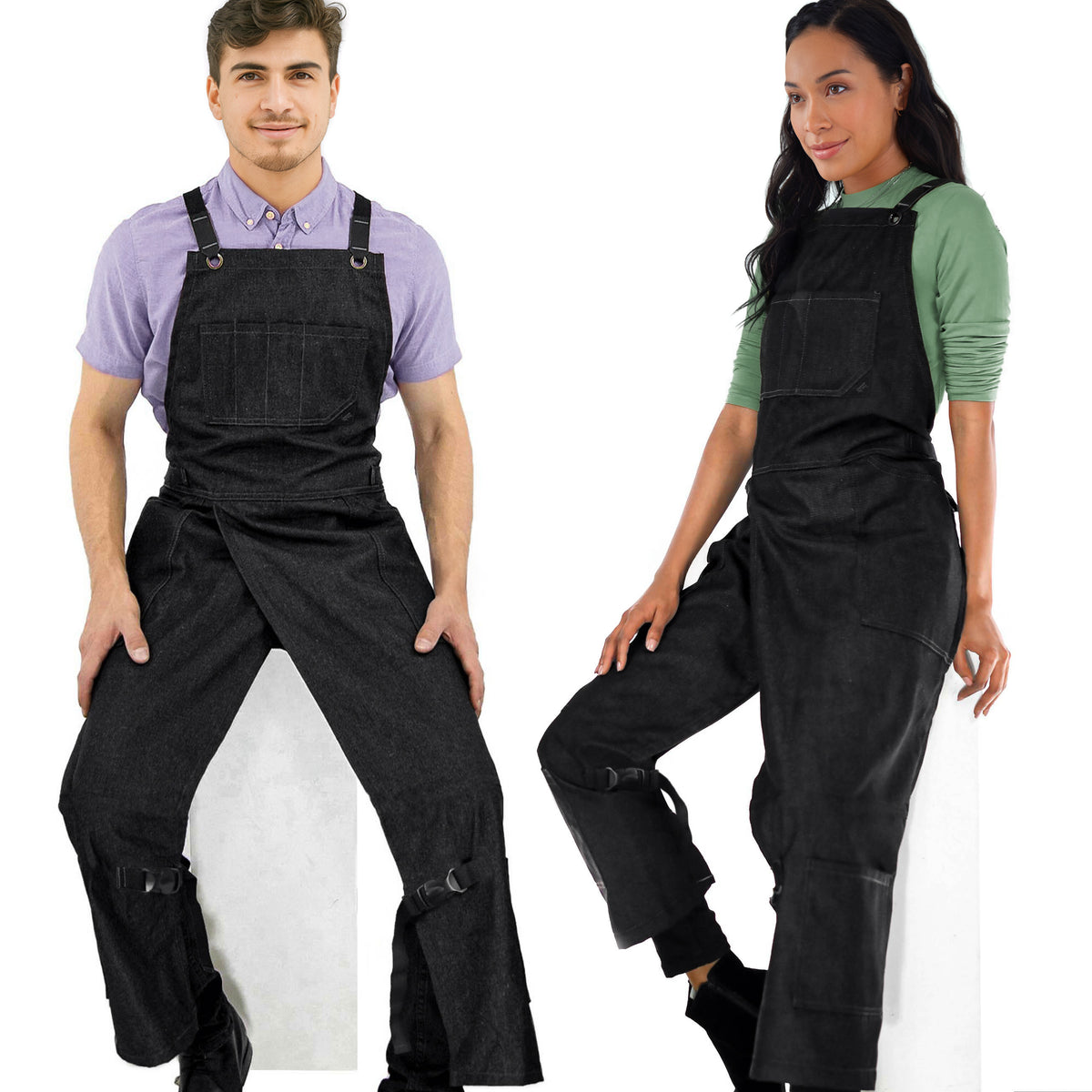 Pottery Apron – Full Split-Leg - Pro Denim &amp; Twill – Cross-back, Leather Reinforcement - Ceramics - Under NY Sky