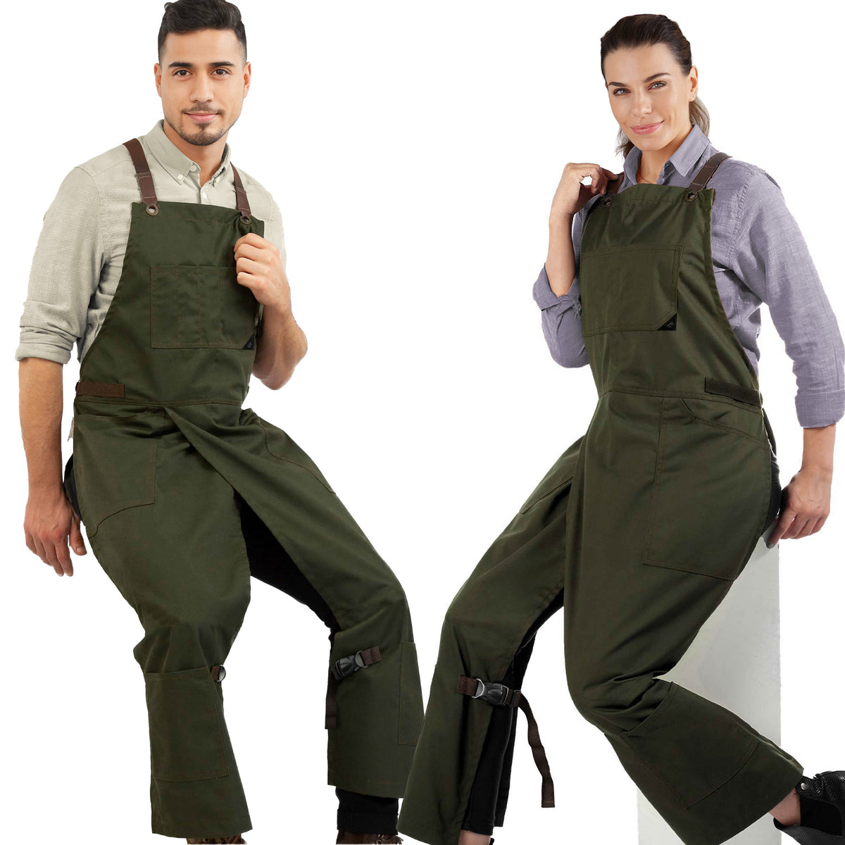 Pottery Apron – Full Split-Leg - Pro Denim &amp; Twill – Cross-back, Leather Reinforcement - Ceramics - Under NY Sky