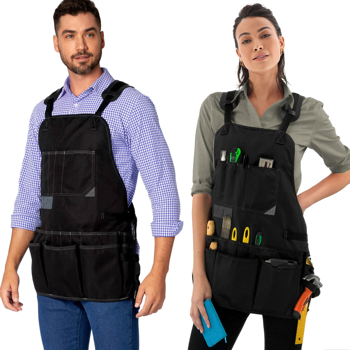 Tool Apron - Magnetic Holder, 18 Pockets, CrossBack, Oxford Canvas - Woodworker, Electrician - Under NY Sky
