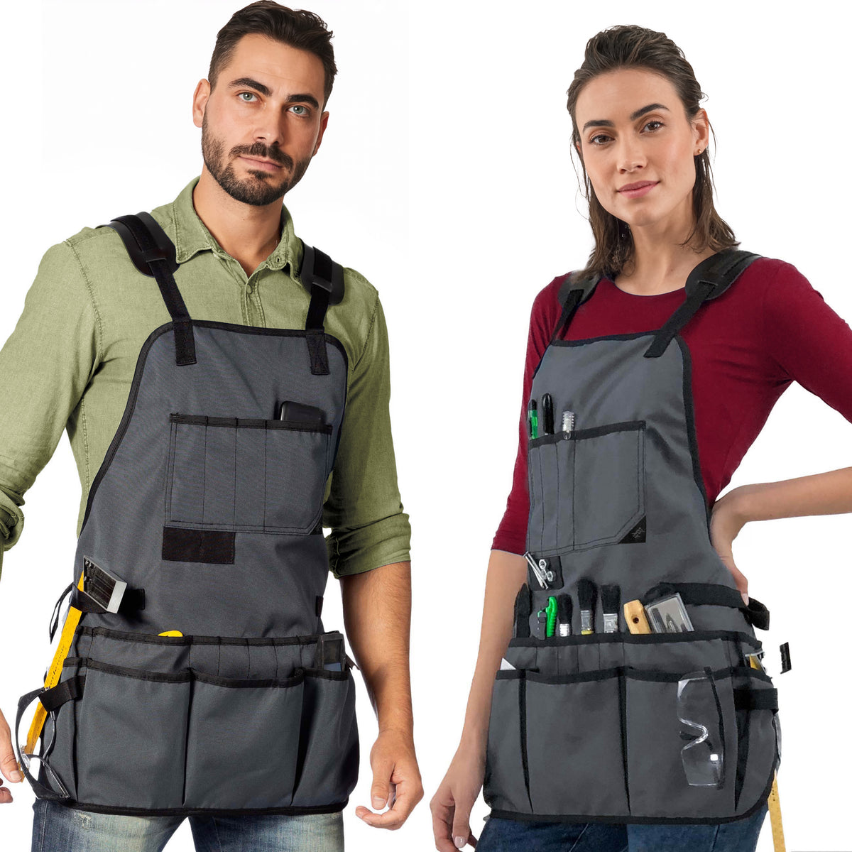 Tool Apron - Magnetic Holder, 18 Pockets, CrossBack, Oxford Canvas - Woodworker, Electrician - Under NY Sky