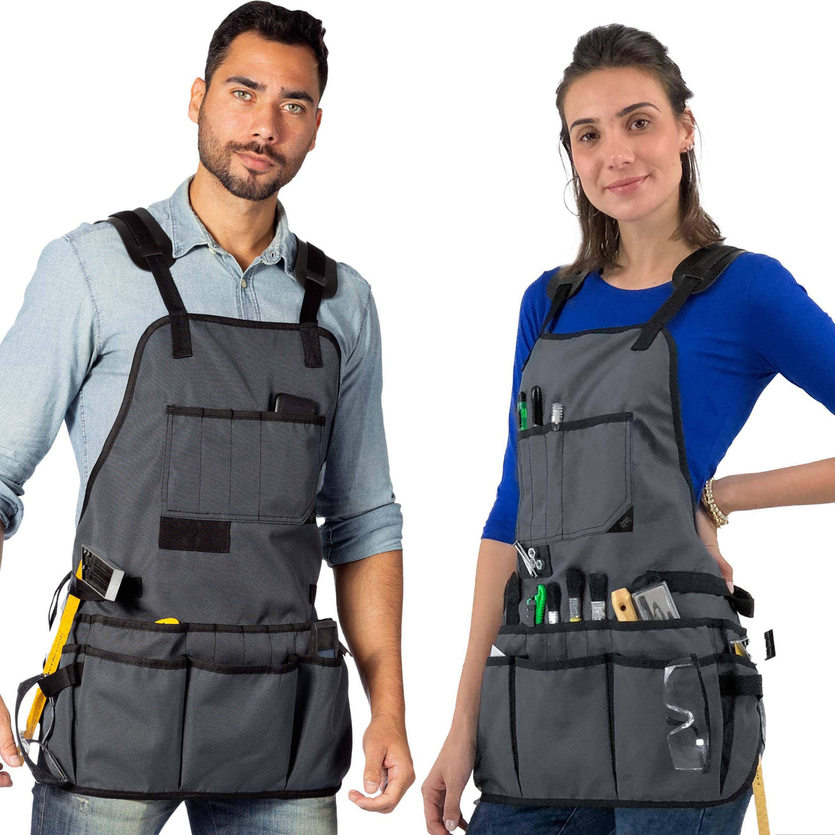 Tool Apron - Magnetic Holder, 18 Pockets, CrossBack, Oxford Canvas - Woodworker, Electrician - Under NY Sky