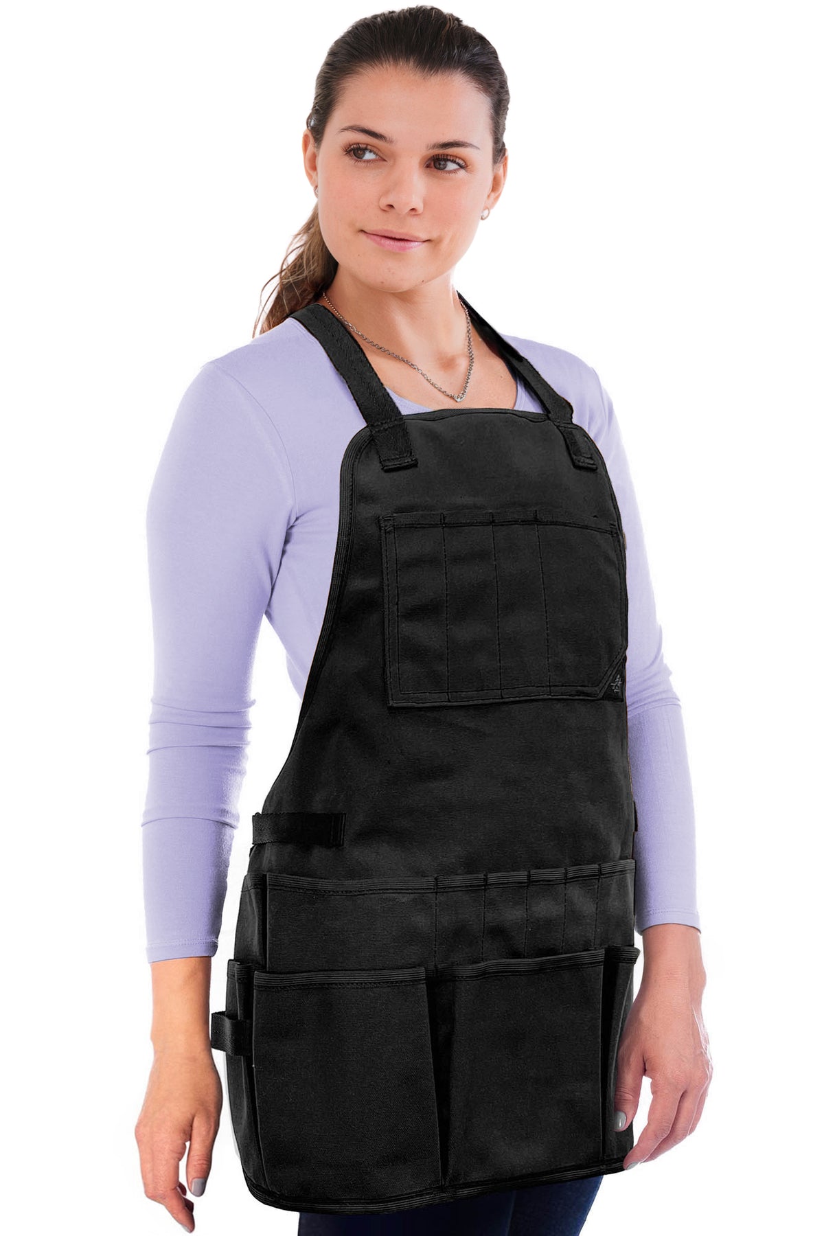 Tool Apron - 20 Pockets &amp; Slots, Cross-Back, Sturdy Waxed Canvas - Under NY Sky