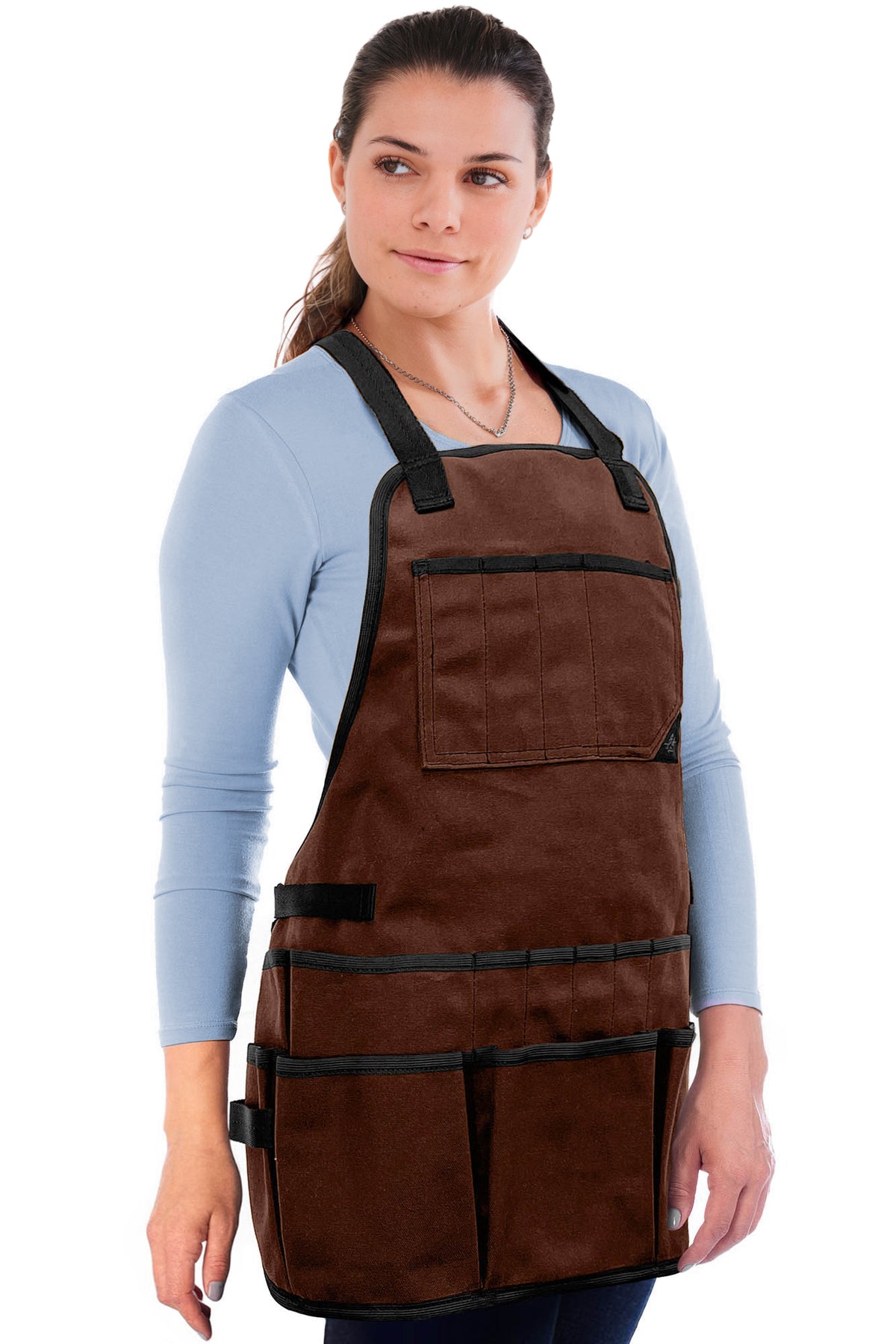 Tool Apron - 20 Pockets &amp; Slots, Cross-Back, Sturdy Waxed Canvas - Under NY Sky