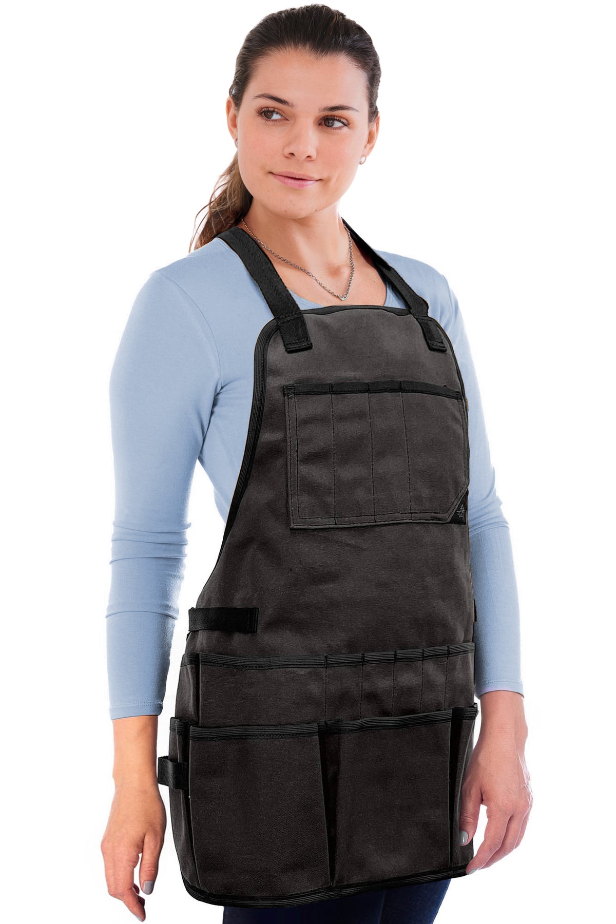 Tool Apron - 20 Pockets &amp; Slots, Cross-Back, Sturdy Waxed Canvas - Under NY Sky