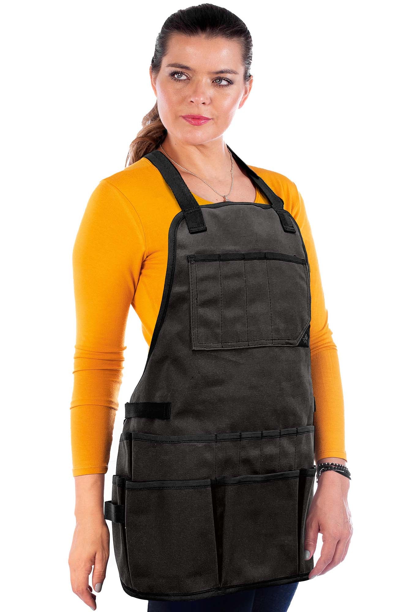 Tool Apron - 20 Pockets & Slots, Cross-Back, Sturdy Waxed Canvas