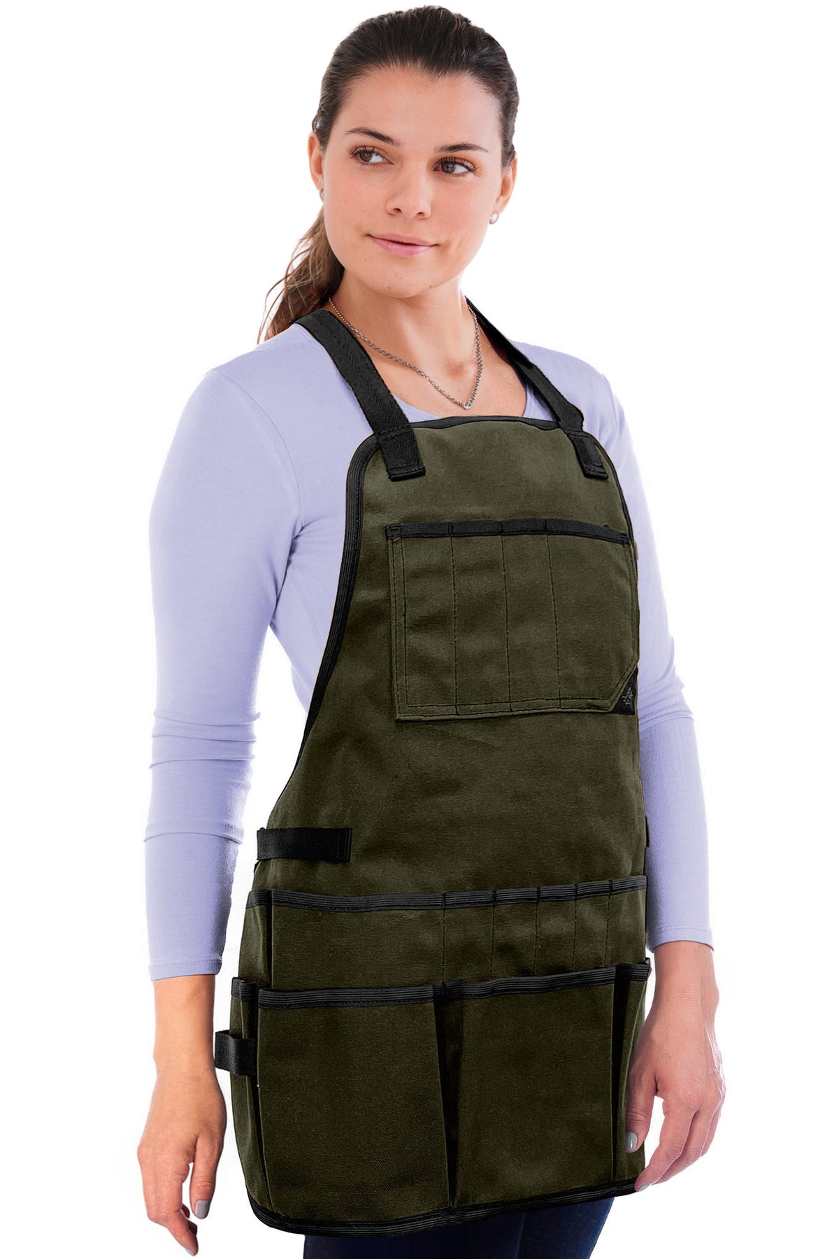 Tool Apron - 20 Pockets &amp; Slots, Cross-Back, Sturdy Waxed Canvas - Under NY Sky