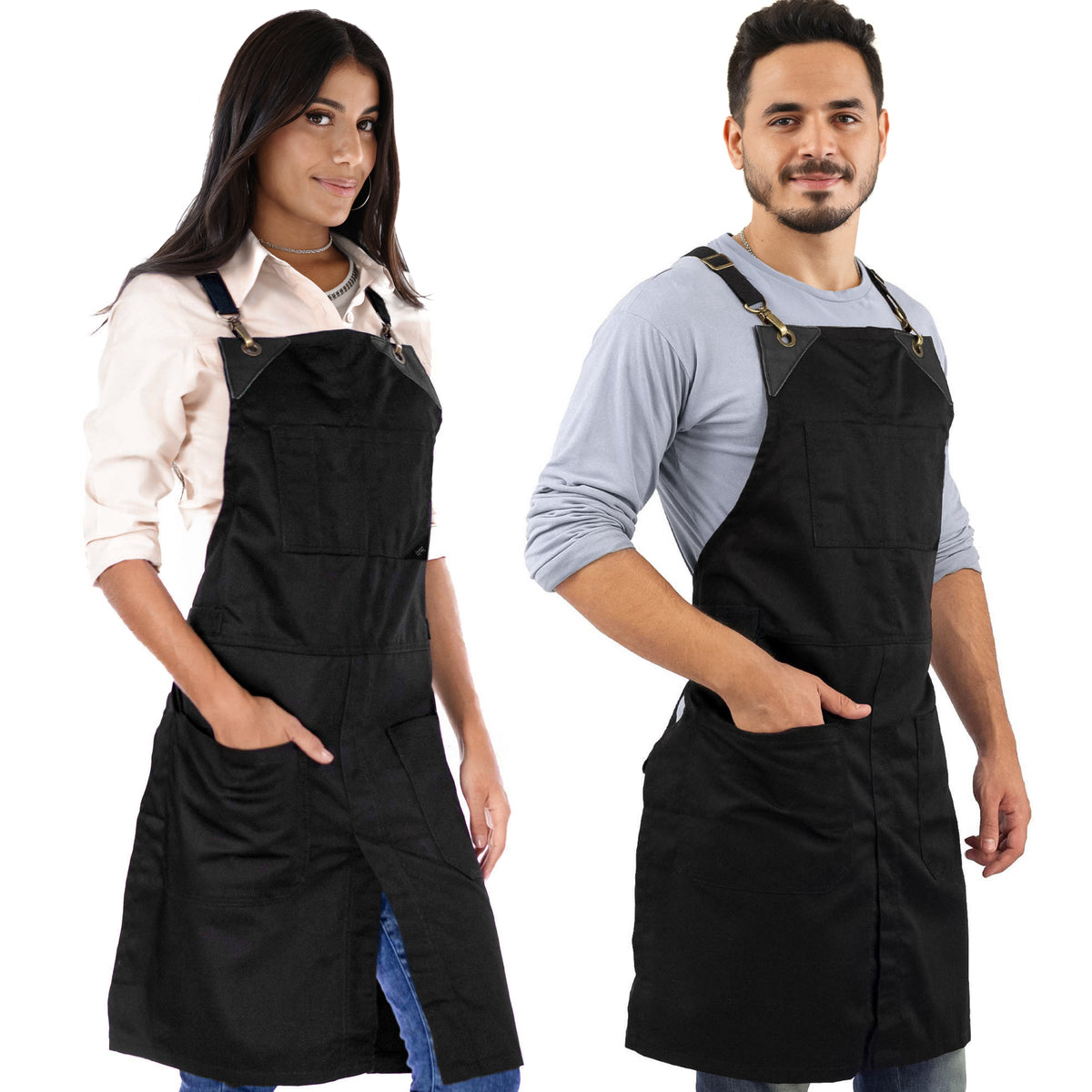 Chef Aprons - CrossBack, Leather Trim, Split - Chef, Bartender, BBQ, Shop, Barber, Salon - Under NY Sky