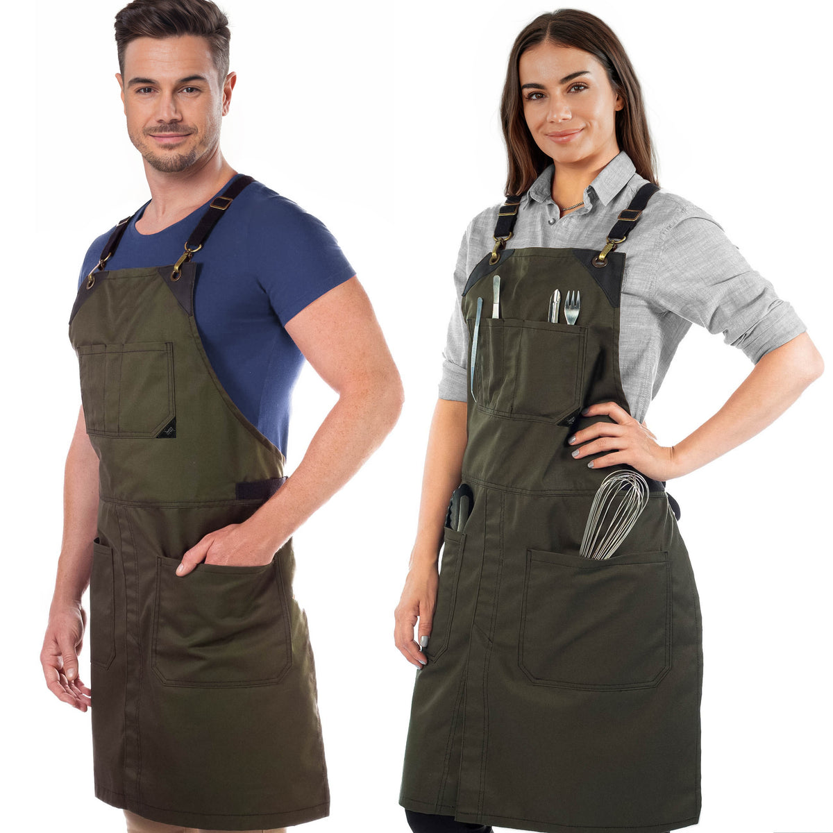 Chef Aprons - CrossBack, Leather Trim, Split - Chef, Bartender, BBQ, Shop, Barber, Salon - Under NY Sky