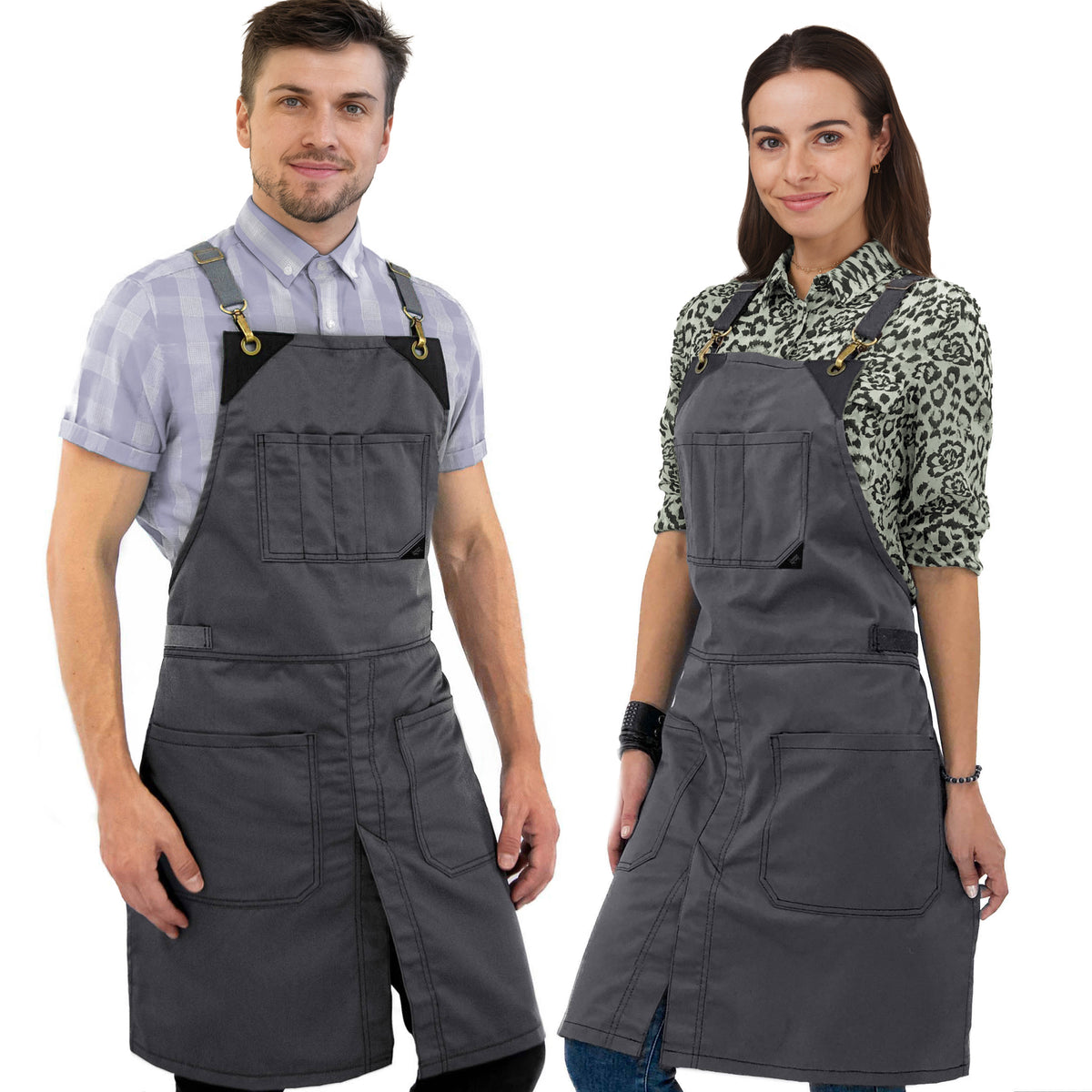 Chef Aprons - CrossBack, Leather Trim, Split - Chef, Bartender, BBQ, Shop, Barber, Salon - Under NY Sky