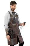 Barber Apron - Leather Straps, Pockets, Loops & Reinforcements - Crossback - Water Resistant - Under NY Sky