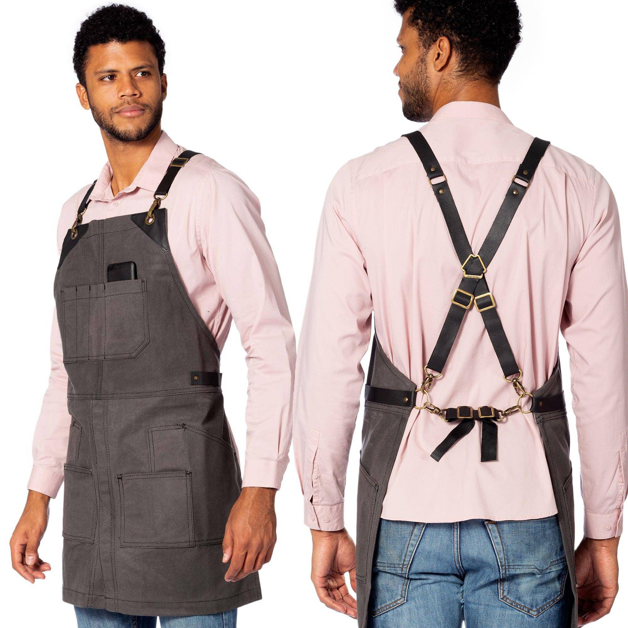  Cargo Green Apron – Cross-Back with Leather Straps, Heavy-Duty  Waxed Canvas and Split-Leg – Adjustable for Men and Women – Pro Woodworker,  Mechanic, Blacksmith, Welder, Artist Aprons : Handmade Products
