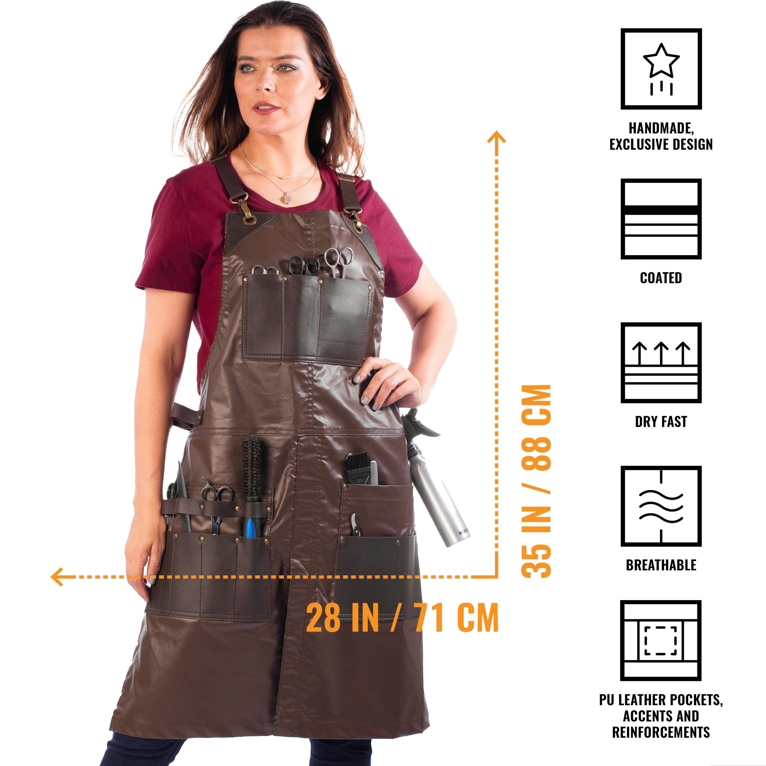 Barber Apron - Leather Straps, Pockets, Loops & Reinforcements