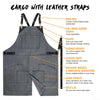 Leather Straps Apron - Denim or Waxed Canvas, CrossBack, Easy-Fastening - Carpenter, Shop, Work - Under NY Sky